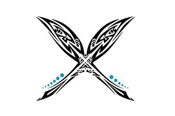 Intricate Tribal Design Featuring Crossed Patterns and Blue Accents with Artistic Elements for Abstract Art Lovers