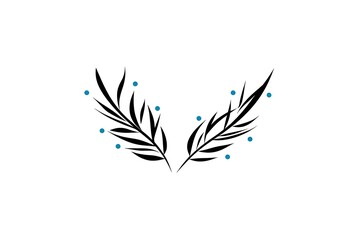 Elegant Black Leaves with Blue Dots for Minimalist Design and Decorative Elements in Art and Graphic Projects