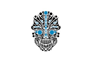 Intricately Designed Tribal Mask with Blue Accents Depicting Cultural Heritage and Artistic Expression