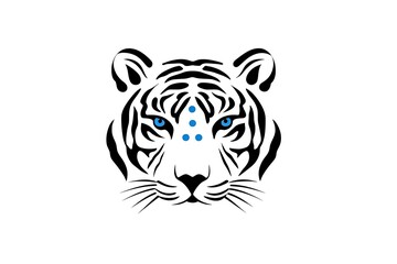 Fototapeta premium Striking White Tiger Face with Blue Eyes and Intricate Design Elements for Art and Wildlife Themes
