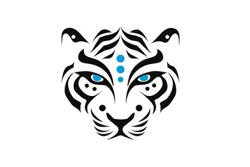 Artistic and Abstract Representation of a Tiger&rsquo;s Face with Blue Accents and Intricate Patterns for Design Lovers