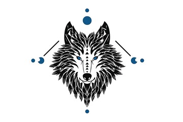 Majestic Wolf Portrait with Geometric Elements and Blue Accents in a Minimalist Style for Artistic Projects