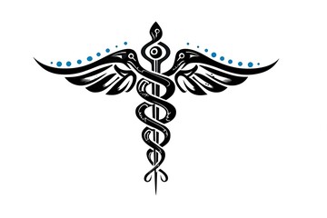 Stunning Black and Blue Medical Symbol with Caduceus and Wings Artwork for Health and Wellness Purposes