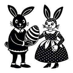 Bunny couple with decorated egg silhouette