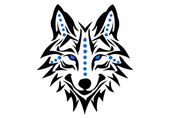 Intricate and Bold Wolf Illustration with Blue Accents in Artistic Style for Creative Projects