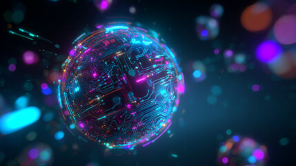 Experience the future with this dynamic glowing circuit board sphere, perfect for illustrating cutting edge technology and digital innovation concepts