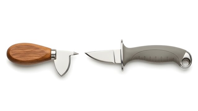 Oyster shucking knife with wooden handle and metal blade