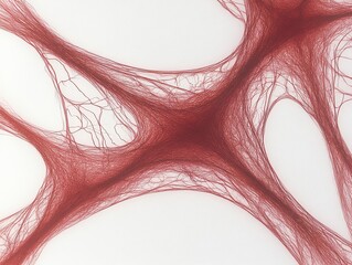 Red fine lines forming an X-shape on white paper, symbolizing neural connections in brain anatomy. Detailed and clear drawing for neuroscience education or abstract concept design.