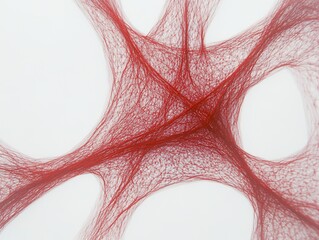 Red fine lines forming an X-shape on white paper, symbolizing neural connections in brain anatomy. Detailed and clear drawing for neuroscience education or abstract concept design.