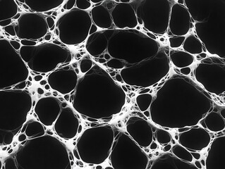 High-resolution black and white cellular structure pattern on dark background. Detailed abstract texture for scientific visualization, medical design, or modern graphic concepts.