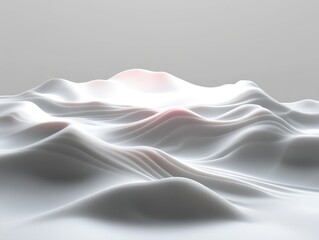 White 3D rendered abstract landscape with undulating hills and valleys, softly illuminated from top left corner, showcasing high contrast HDR lighting and shadows. Suitable for technology, design, 