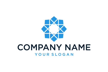 Modern Abstract Blue Geometric Square Star Logo Design with Company Name and Slogan Template