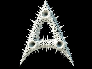 White letter "A" logo composed of dense fractal spiky structures on black background, showcasing intricate texture and geometric modernism for technology, branding, or abstract design.