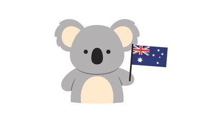 A cute and friendly cartoon koala character holding an Australian flag, symbolizing the nation's unique wildlife and national pride