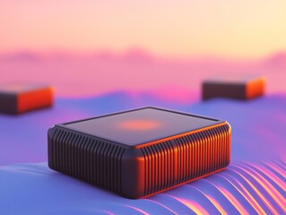 Creative 3D Render of Isometric Orange Black Hard Drive on Gradient Background, Futuristic Minimalist Style for Technology, Digital Theme Design and Abstract Concept.