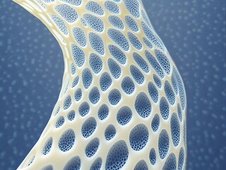 Blue white bubble pattern merging with skin texture, organic abstract design in surreal hyperrealistic style, for creative backgrounds, texture overlay, and modern art concepts.