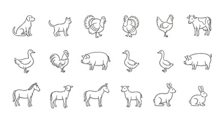Obraz premium Collection of hand drawn farm animal illustrations in a sketchy style