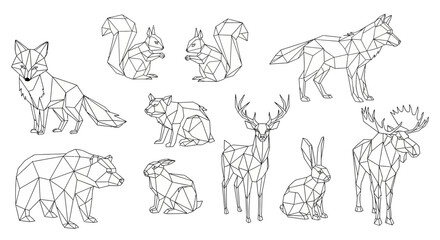 Collection of stylized line drawings depicting various animals in different poses