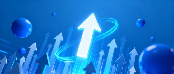 Upward arrows and glowing spheres in blue