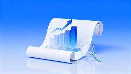 Obraz premium Bar chart with upward arrow on rolled paper