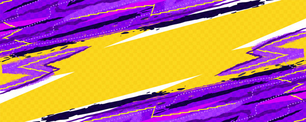 Dynamic Sport Background with Yellow and Purple Brush Strokes. Poster or Banner Template Design for Sports Events or Video Games Promotion