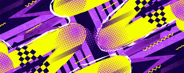 Abstract Background in 80s Pop Art Style with Bold Yellow Lines and Halftone Shapes