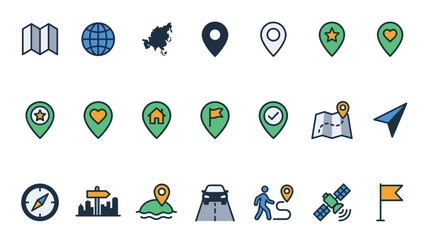 Map and Navigation Vector Icon Sheet File – Location GPS Direction Icons