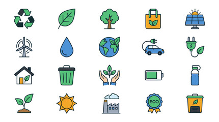 Eco and Sustainability Vector Icon Sheet File – Green Environment Energy Icons