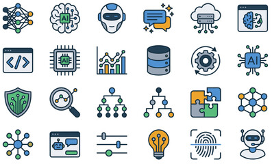 AI Technology Vector Icon Sheet File – Artificial Intelligence Machine Learning Icons
