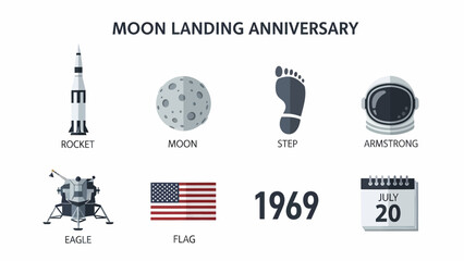 An infographic displaying icons and text related to the Moon Landing Anniversary © Agung