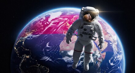 Bisexual Pride: Astronaut in space with an earth displaying bisexual flag colors