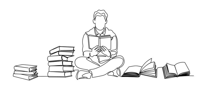ne continuous single drawing line art flat doodle newspaper, book, magazine, read, man. Isolated image hand draw contour on a white background