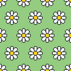 pixel chamomile  Seamless Pattern vector background pixel art for 8 bit game	