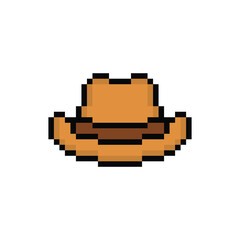 pixel art cowboy hat 8 bit vector icon for computer game logo