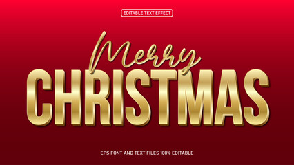 Merry Christmas gold 3D Style Text Effect on Red Background