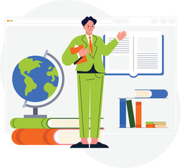 People vector illustrations in various activities of education, learning, reading book