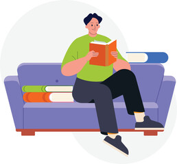 People vector illustrations in various activities of education, learning, reading book