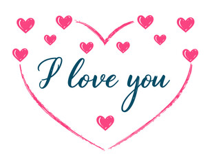 Napis I love you w sercu - walentynkowa grafika