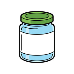 Illustration of a glass jar with a green lid and a blank label.
