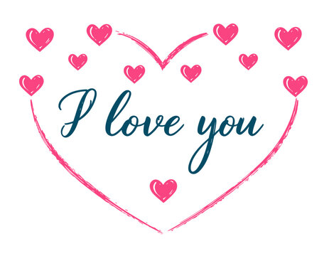 Napis I love you w sercu - walentynkowa grafika