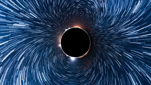 Star Trails of The Vortex Universe Small in Dark Blue Sky Astrophotography