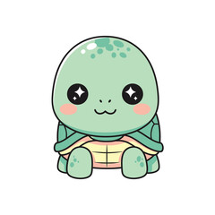 Adorable Cartoon Turtle with Sparkling Eyes and Rosy Cheeks.