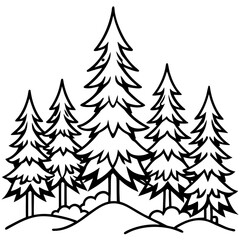 Obraz premium Line Art Illustration of a Forest with Evergreen Trees.