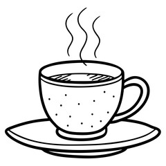 Steaming Cup of Coffee with Polka Dots on a Saucer.