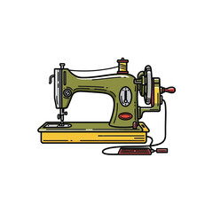 Vintage Sewing Machine Illustration with Detailed Features and Classic Design.