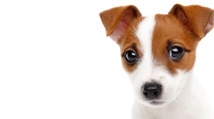 A jack russell terrier puppy face close up isolated on white background