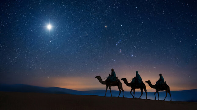 Silueta de los tres reyes magos en camello