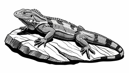Intricate black and white iguana art for educational materials or graphic design projects showcasing nature
