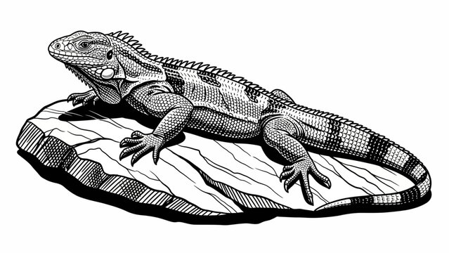Intricate black and white iguana art for educational materials or graphic design projects showcasing nature