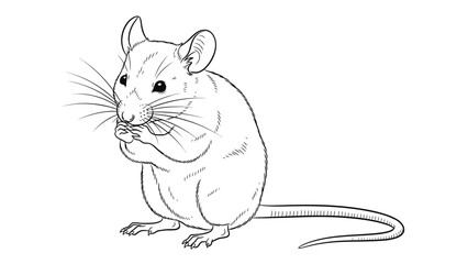 Adorable sketched mouse with big ears and long whiskers eating cutely, charming for storybooks and educational materials